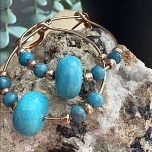 Avon Jewelry, Fun Boho Aqua and Gold Beaded Hoop Earrings ~ E6